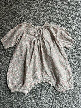 Bonpoint Floral Baby Romper in Soft Pink and Sage